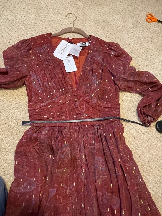 NWT AMUR Gemini Silk Chiffon Maxi Dress Antique Red Paisley Size 2 $898 - Picture 6 of 10